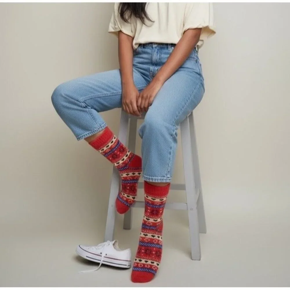 NEW 5 Sets Womens Heavy Knit Colorful Fair Isle Hearts Winter Cabin Socks Bundle